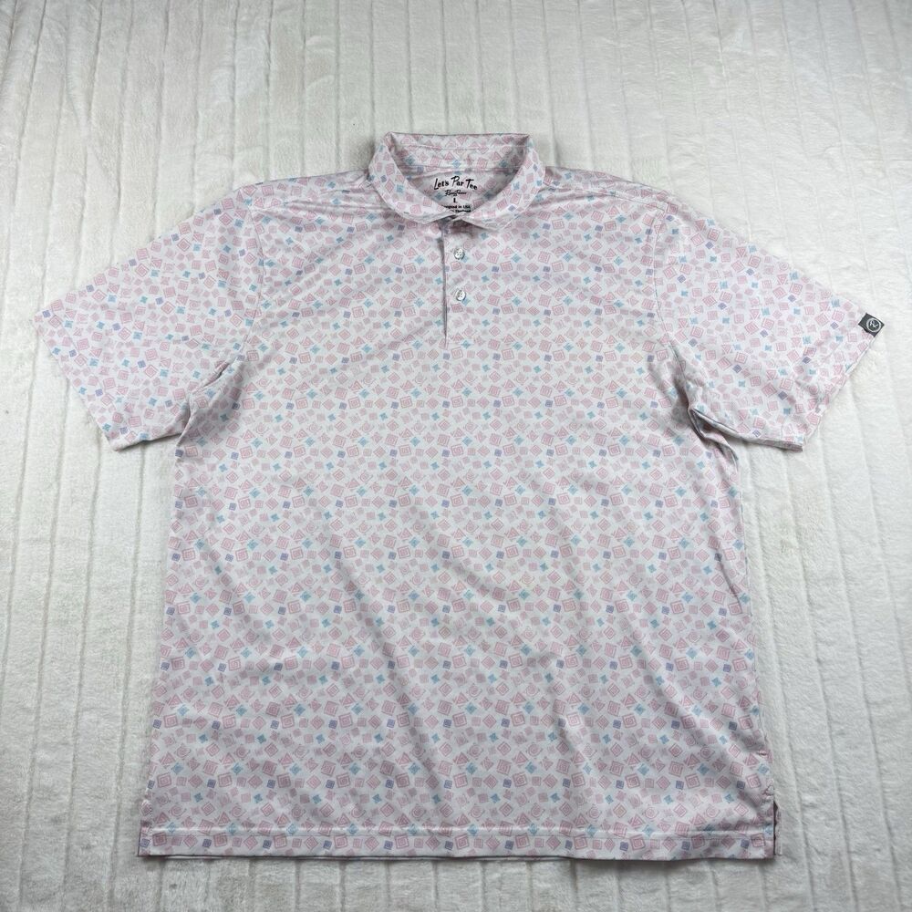 Rusty Putter Golf Polo Shirt Me's L All Over Print Aztec Geometric Pink Stretch